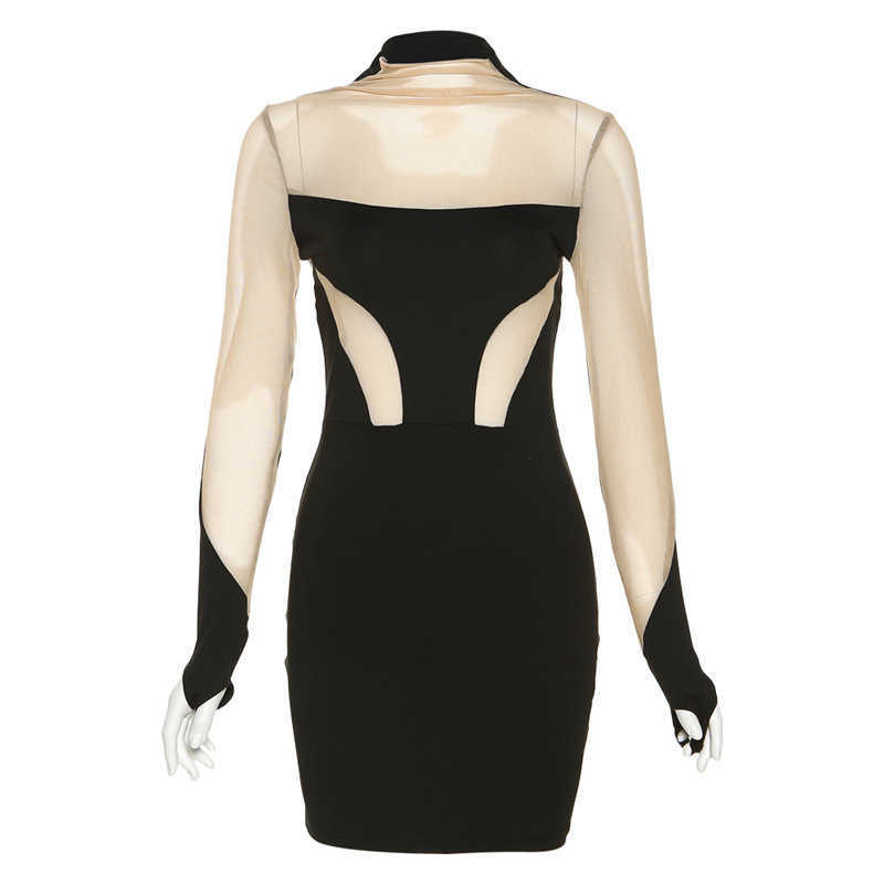 New 2024 spring and summer new women's sexy perspective mesh stitching contrast buttocks dress women