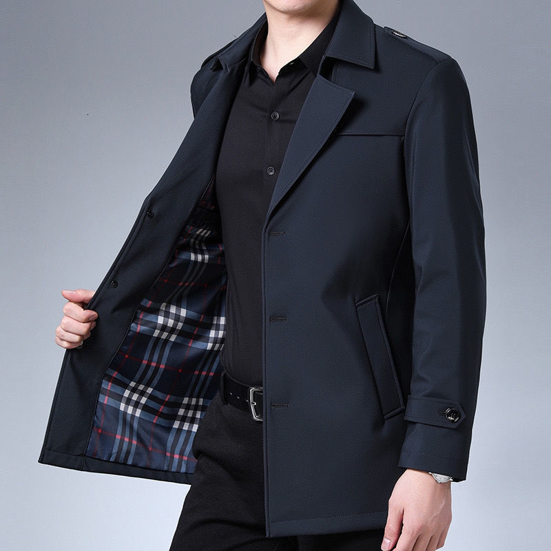 Men's Trench Coats Fashion Men's woolen Coats Solid Color Single Breasted Lapel Long Coat Jacket Casual Overcoat Casual Trench Spring and Au