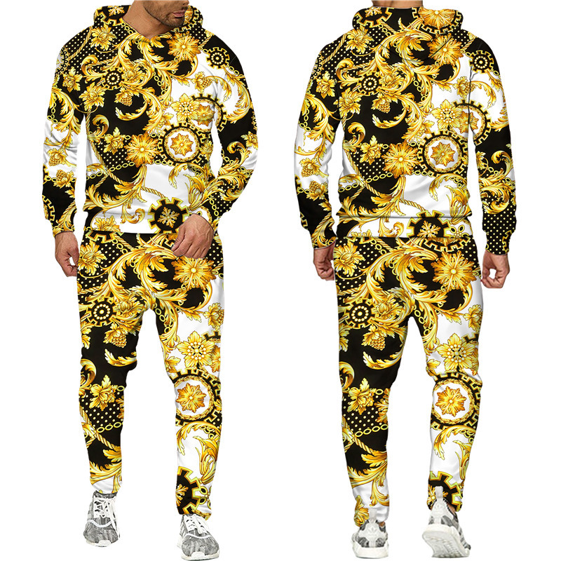 Men's Tracksuits Baroque Style 3D Printed Crown Golden Chain Hoodie/Pants/Suit Casual Men's Pullover Sweatshirt Trousers Sportswear Tracksui