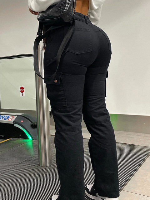 Women's Jeans Straight Leg Cargo Pant High Waist Casual Baggy Slim Vintage Y2k Streetwear Elastic Wide Trousers Fashion 230206
