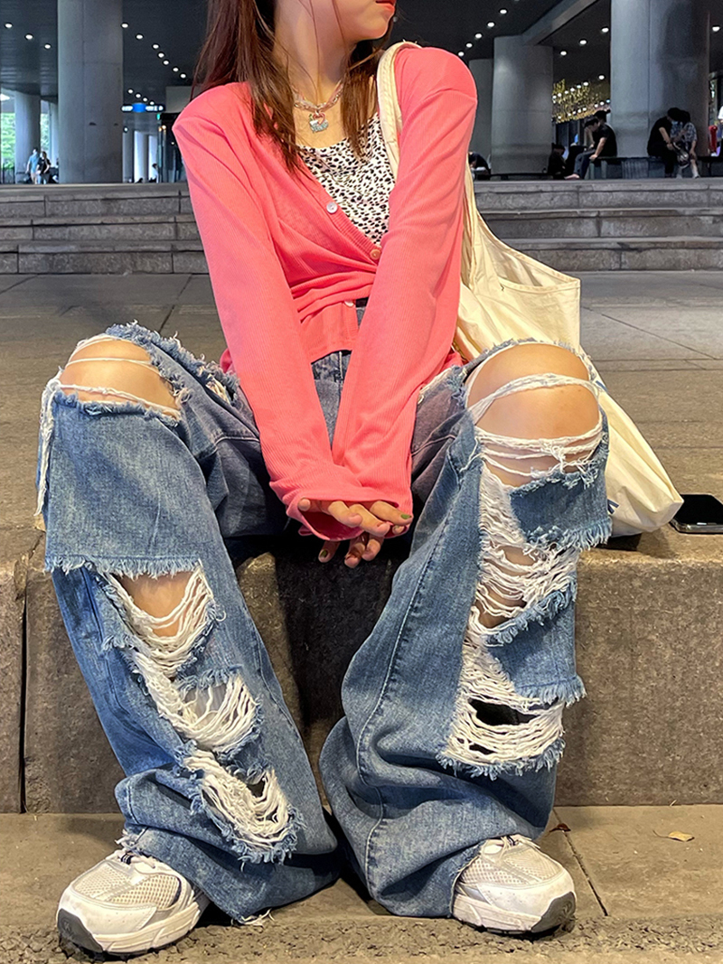 Women's Jeans REDDACHiC Beggar Style Women Ripped Mom Baggy Plus Size Straight Wide Leg Pants Korean Streetwear Loose Y2k Ladies Trouser 230206