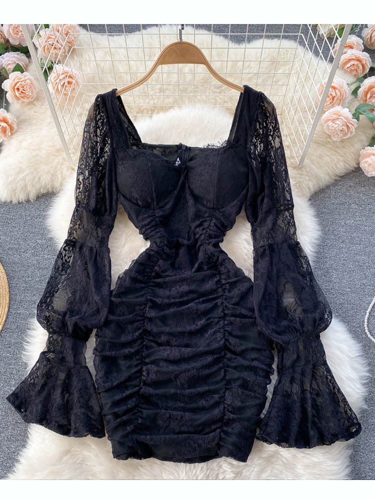 Casual Lace Bodycon Party Dresses For Women - Gothic White/Black Mini Vestido