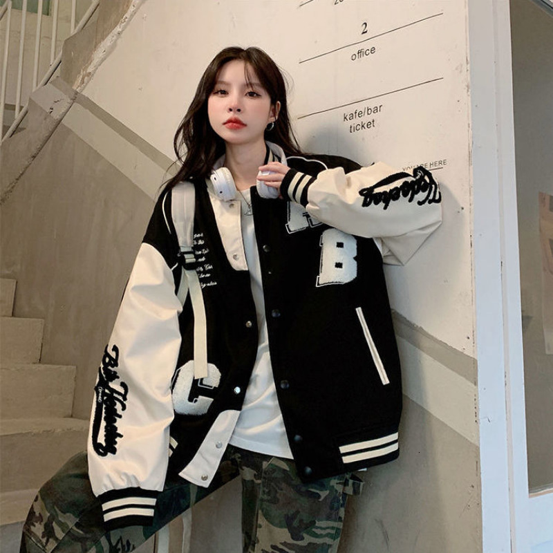 Womens Jackets Deeptown Lamb Wool Bomber Jacket Women Harajuku Fashion College Uniform Varsity Baseball Jackets Female Oversized Streetwear Y2k 230207