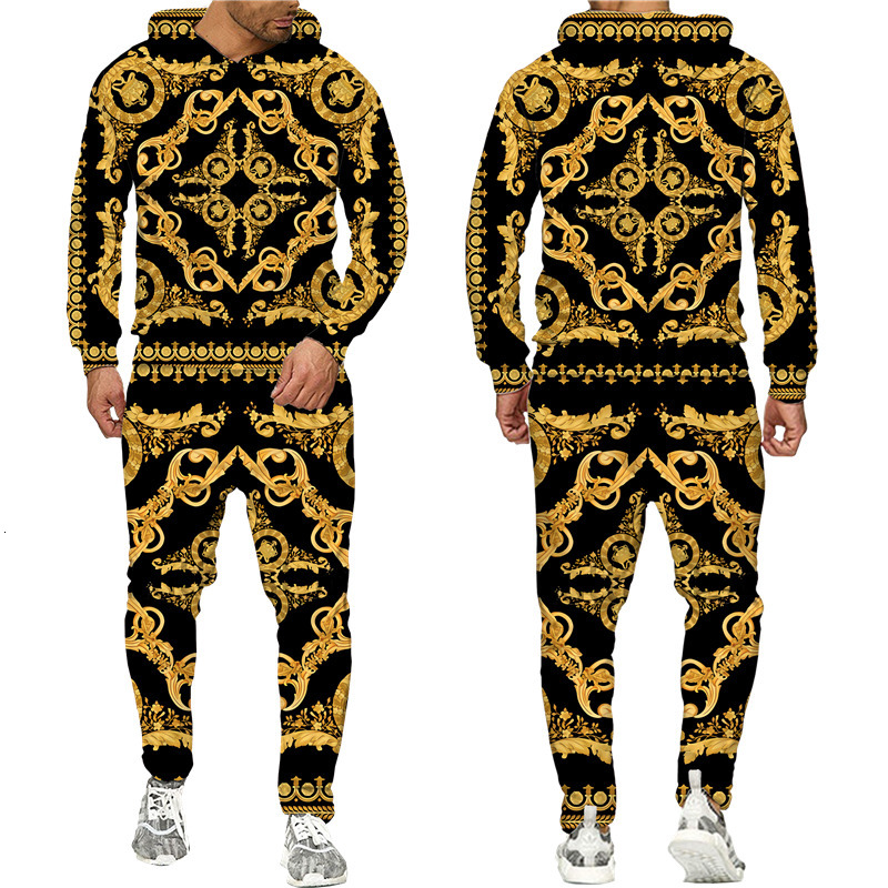 Men's Tracksuits Baroque Style 3D Printed Crown Golden Chain Hoodie/Pants/Suit Casual Men's Pullover Sweatshirt Trousers Sportswear Tracksui