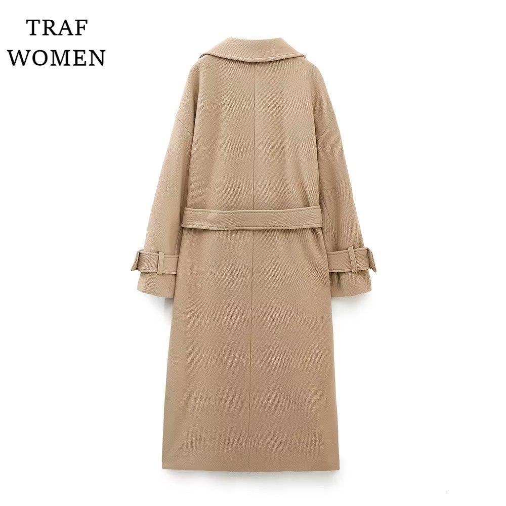 Womens Knits Tees TRAF WOMEN Winter Coat with Belt Decoration Coats Temperament Solid Color Retro Fashion Female Elegant Jackets 8464724 230207
