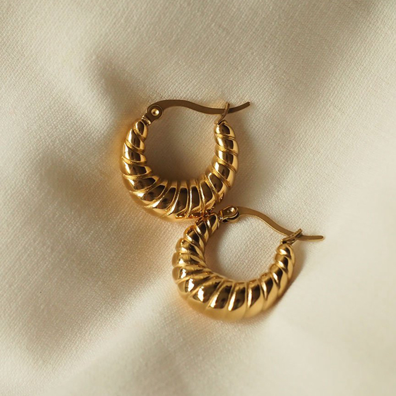 Vintage Gold Plated Chunky Hoop Hie Earrings for Women Tarnish Free, Stainless Steel, Twisted, Smooth - 2024 4