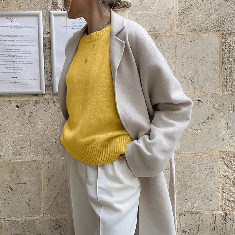 Women's Sweaters Shellsuning Leisure O Neck Solid Long Sleeve Sweater Women Loose Soft Cashmere Jumper Female Elegant Knitted Basic Pullovers 230