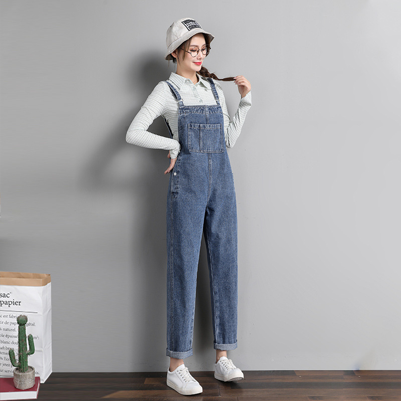 Women's Jeans Suspenders Pants Street Women Casual Overalls Denim Jumpsuits Pockets Coverall 230206