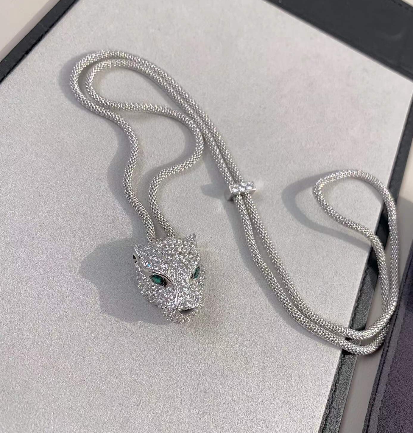 Hip Necklace Hop 1 Leopard Head Animal Style Choker with Green Cubic Zirconia Eyes for Party and Daily Wear Gift High Quality Texture