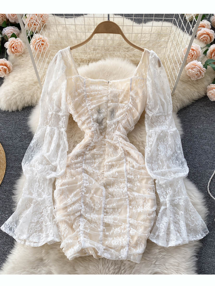 Casual Lace Bodycon Party Dresses For Women - Gothic White/Black Mini Vestido