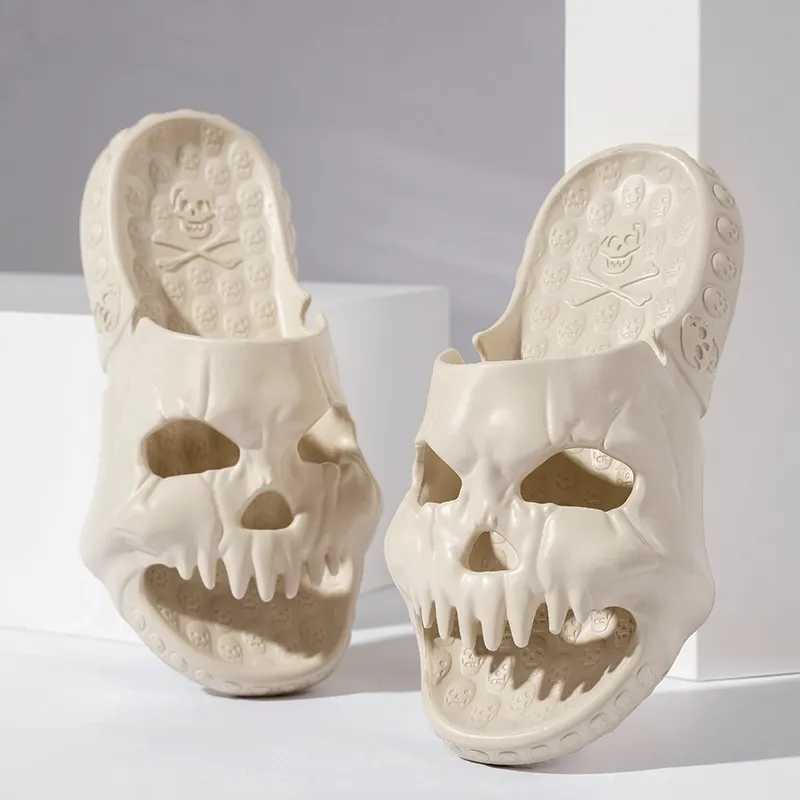 New Personalized Skull Design Men Slippers 2023 Summer Outdoor Fun Slides Thick Bottom of Beach Nonslip Leisure Women Sandals 0207
