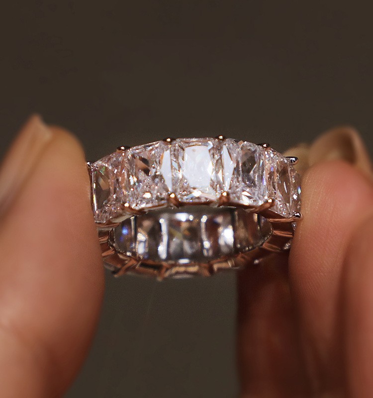 Gold Sterg Sier Filled 5A Cubic Zirconia CZ Dia Eternity Wedding Ring for Women 4