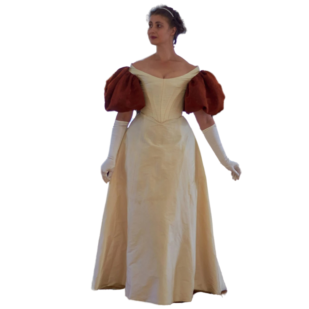 Vintage Beige Victorian Evening Dresses With Short Burgundy Lantern Sleeve Scoop Neck A Line Long Corset Princess Prom Dress Women Special Occasion Go