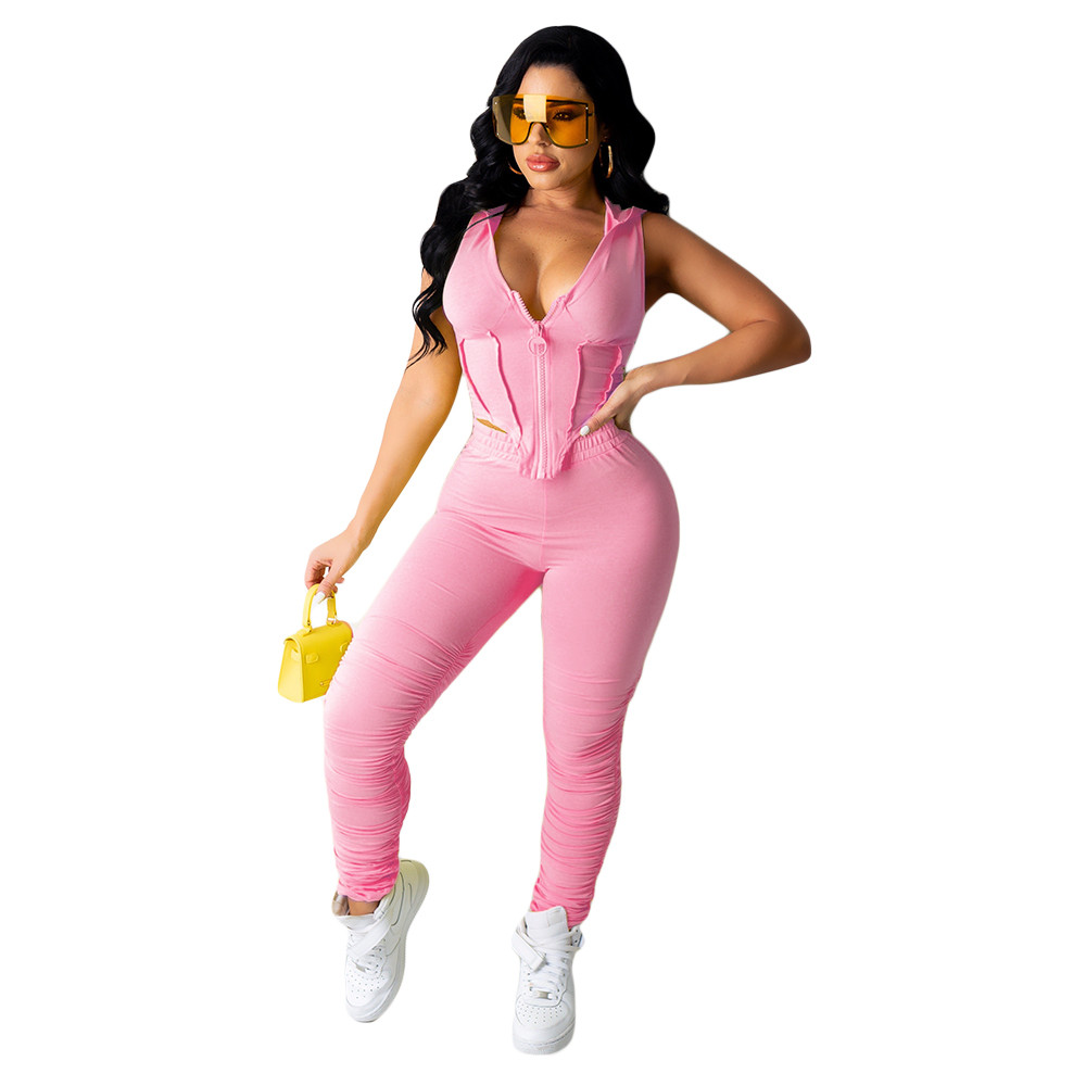 Designer Tracksuits Women Outfits Two Piece Set Spring Clothes Casual Sleeveless Bandage Hooded Shirt and Pants Sports suits Solid Sweatsuits Wholesal