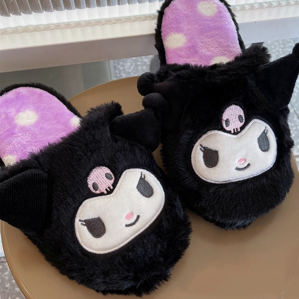 Slippers Cartoon Plush Slippers Floor Slippers Japanese Anime Warm Winter Indoor Slippers Flat Casual Non-slip Girl Home Shoes Kuromier 230206