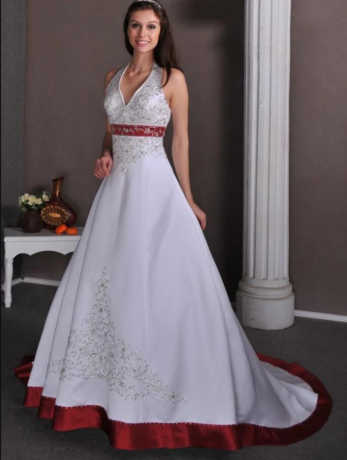 Vintage White Burgundy Stain a-line Wedding Dresses 2023 Retro Halter Beaded Embroidery Lace-up Corset Western Country Bridal Gowns