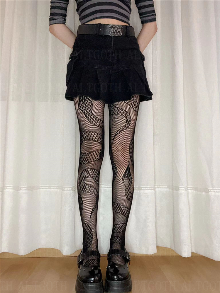 Socks Hosiery AltGoth Emo Alternative Snake Fishnet Stocking Women Punk Y2k 90s Streetwear Gothic Tight Sock Harajuku Nightclub Panty Hose 230206