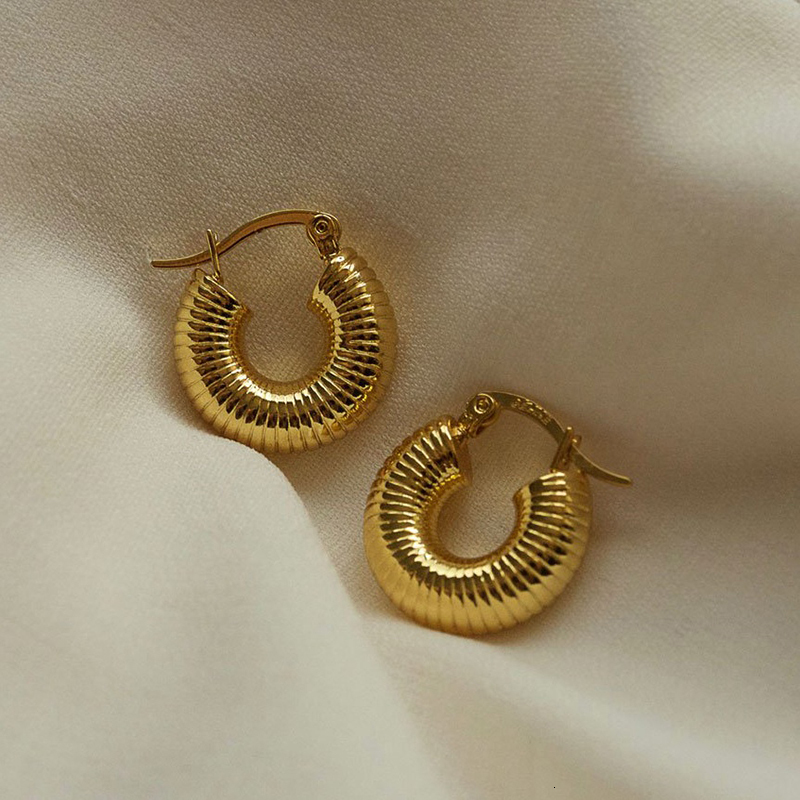 Vintage Gold Plated Chunky Hoop Hie Earrings for Women Tarnish Free, Stainless Steel, Twisted, Smooth - 2024 4