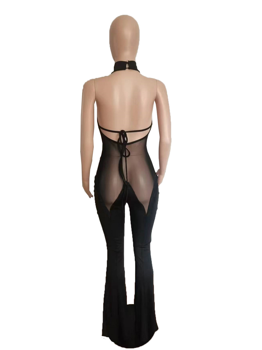 NEW Designer Mesh Patchwork Jumpsuits Women Spring Summer Clothes Sleeveless Velvet Rompers Sexy Bodycon Flare Pants Casual One Piece Outfits Wholesal