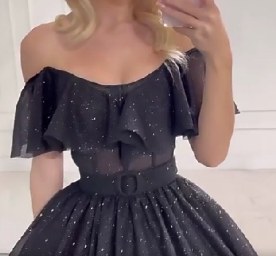Gothic Glitter Black Ball Gown Wedding Dresses Sparkling Sequined Long Bride Wear Off Shoulder Short Puff Sleeves Corset Bridal Dress