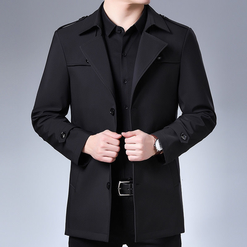 Men's Trench Coats Fashion Men's woolen Coats Solid Color Single Breasted Lapel Long Coat Jacket Casual Overcoat Casual Trench Spring and Au