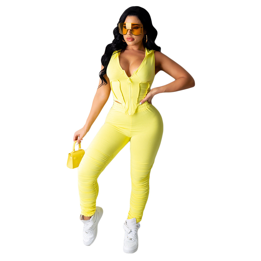 Designer Tracksuits Women Outfits Two Piece Set Spring Clothes Casual Sleeveless Bandage Hooded Shirt and Pants Sports suits Solid Sweatsuits Wholesal