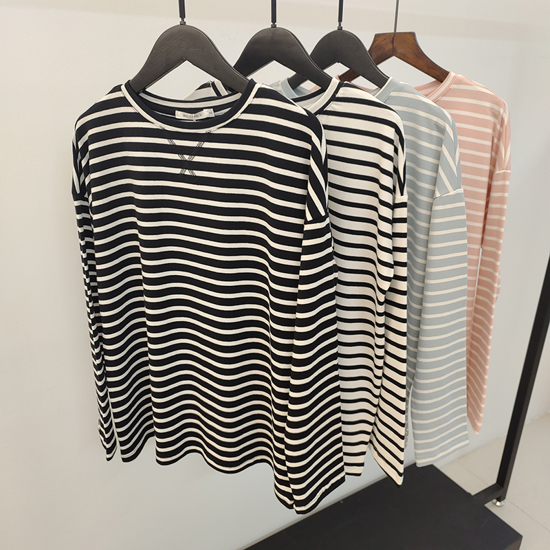 Women's TShirt WOTWOY Loose Long Sleeve Striped Tee Shirt Women 2023 Spring ONeck Casual Cotton Tshirt Female Basic Korean Tops Harajuku Goth 230