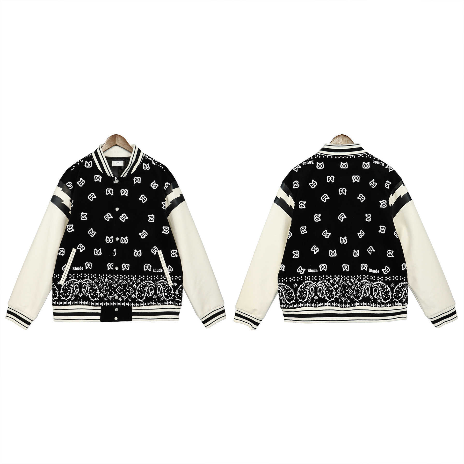 Jackets Mens Fashion American High Street Rhude Cashew Flower Lightning Sleeve Raglan Bomber Jacket Corduroy for Men and Women, Black
Jackets Mens Fashion American High Street Rhude Cashew Flower Lightning Sleeve Raglan Bomber Jacket Corduroy for Men and Women, Black