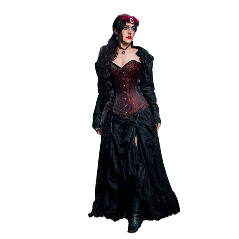 Gothic Victorian Long Prom Dresses Black And Red Lace A Line Corset Special Occasion Gowns Floor Length Lace-up Vintage Plus Size Masquerade Dress For