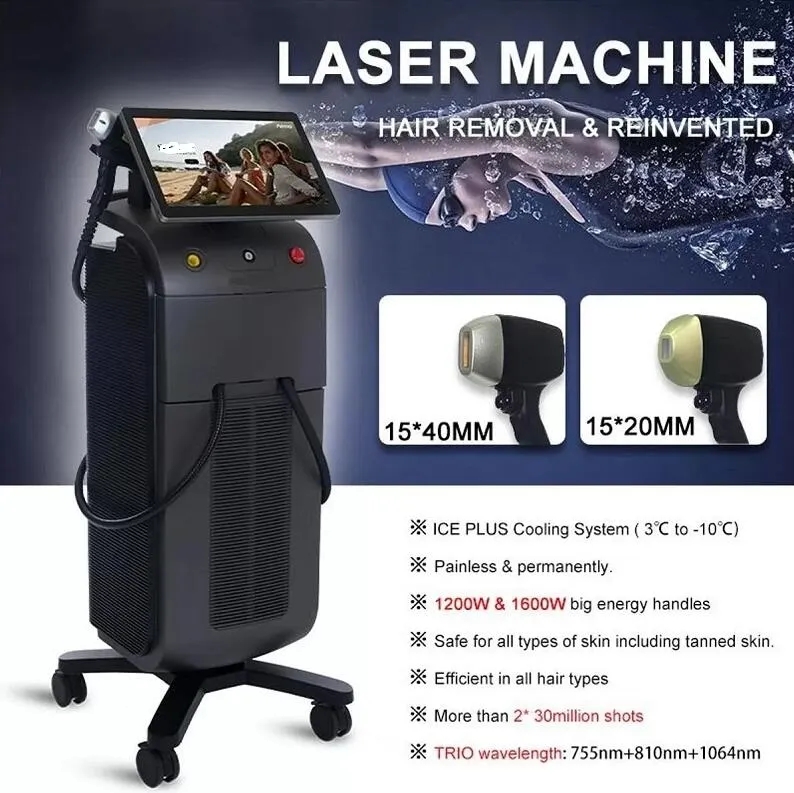 Alexandrite diode laser Hair reduction machine 755 808 1064nm diodo lazer Permanent Painless hair removal beauty Equipment with Big Spot size and Powe