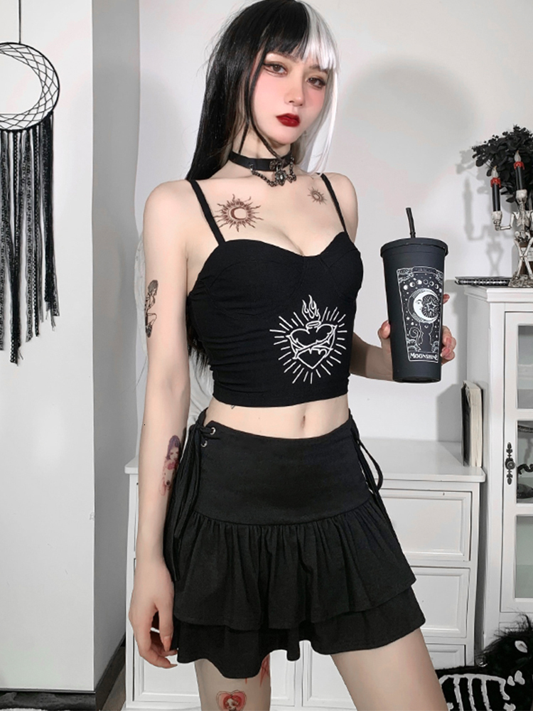 Skirts AltGoth Streetwear Mall Goth Women Harajuku Y2k E girl High Waist Bandage Mini Dark Gothic Punk Emo Alt Club Wear 230206
