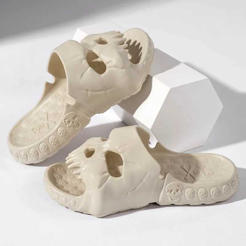 New Personalized Skull Design Men Slippers 2023 Summer Outdoor Fun Slides Thick Bottom of Beach Nonslip Leisure Women Sandals 0207