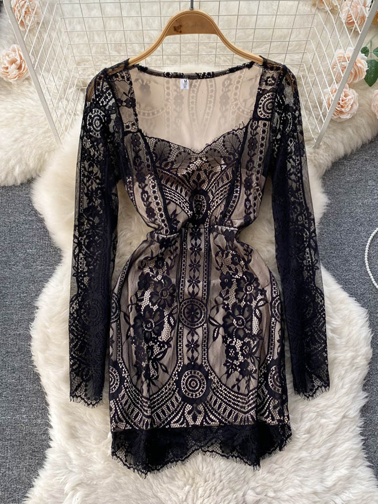 Casual Lace Bodycon Party Dresses For Women - Gothic White/Black Mini Vestido