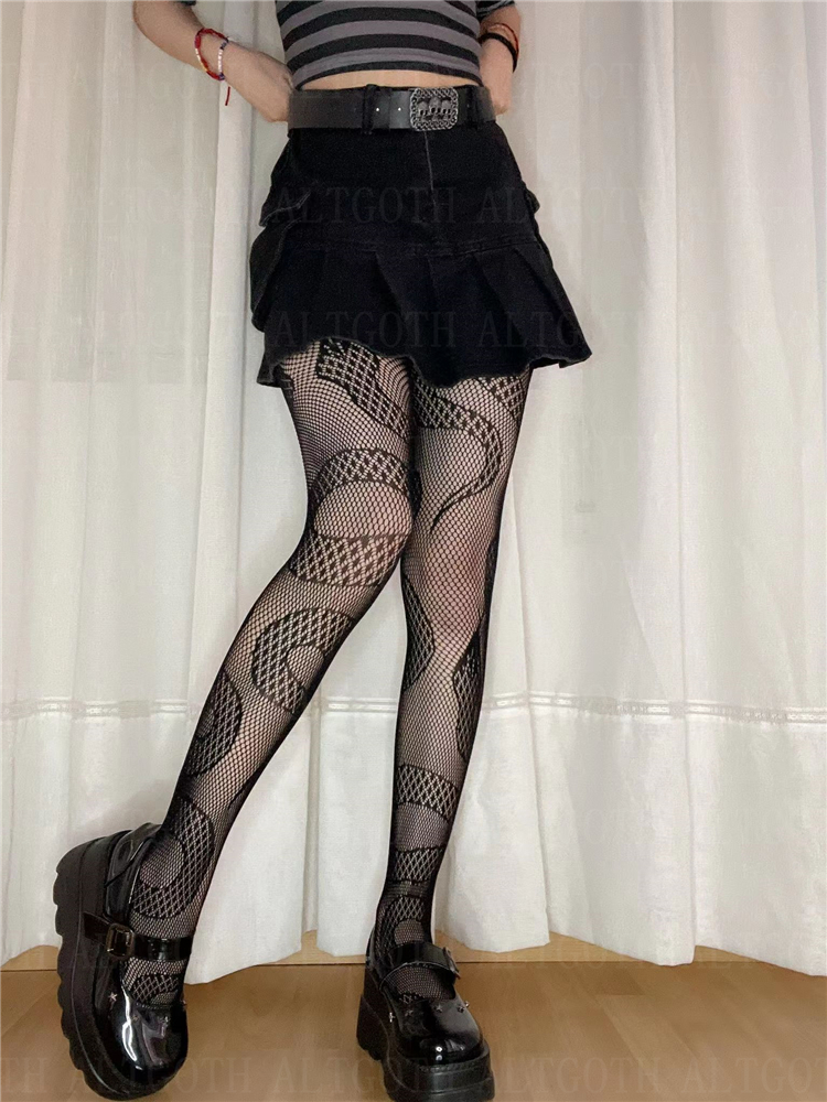 Socks Hosiery AltGoth Emo Alternative Snake Fishnet Stocking Women Punk Y2k 90s Streetwear Gothic Tight Sock Harajuku Nightclub Panty Hose 230206