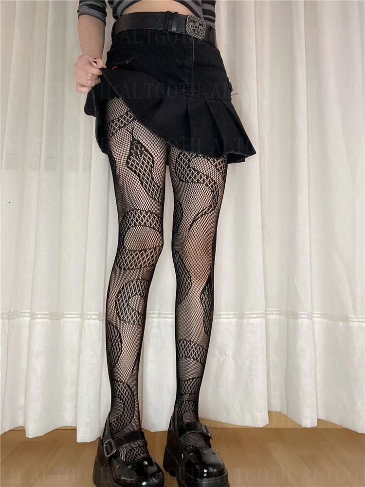 Socks Hosiery AltGoth Emo Alternative Snake Fishnet Stocking Women Punk Y2k 90s Streetwear Gothic Tight Sock Harajuku Nightclub Panty Hose 230206