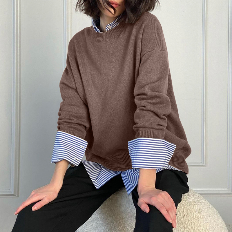Women's Sweaters Shellsuning Leisure O Neck Solid Long Sleeve Sweater Women Loose Soft Cashmere Jumper Female Elegant Knitted Basic Pullovers 230
