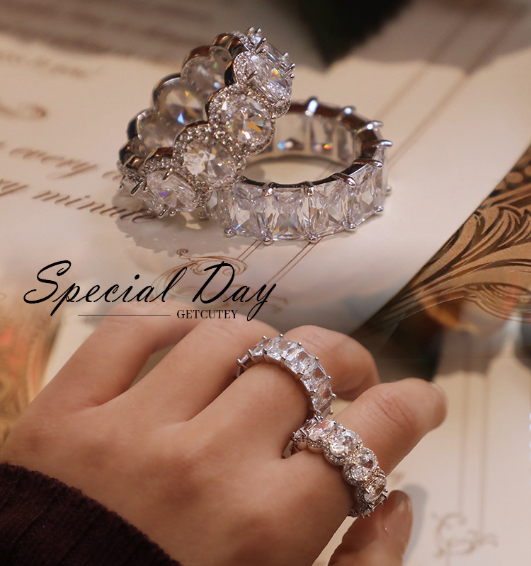 Gold Sterg Sier Filled 5A Cubic Zirconia CZ Dia Eternity Wedding Ring for Women 4