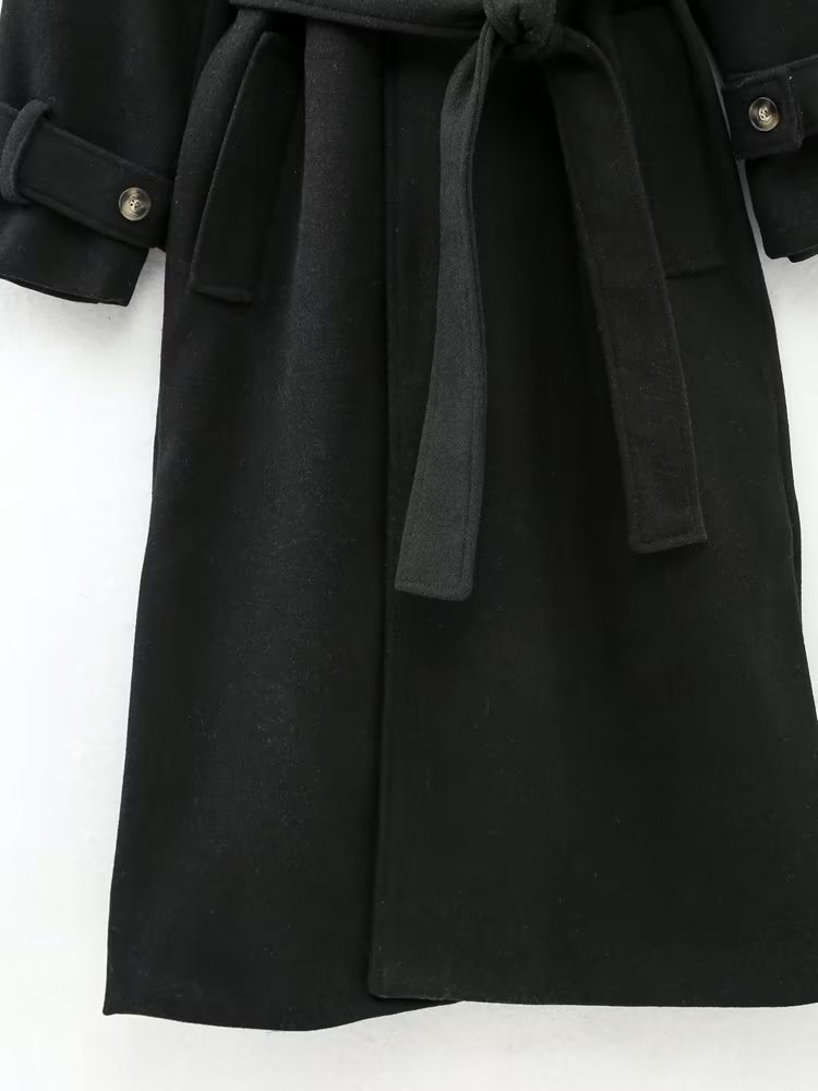 Womens Knits Tees TRAF WOMEN Winter Coat with Belt Decoration Coats Temperament Solid Color Retro Fashion Female Elegant Jackets 8464724 230207