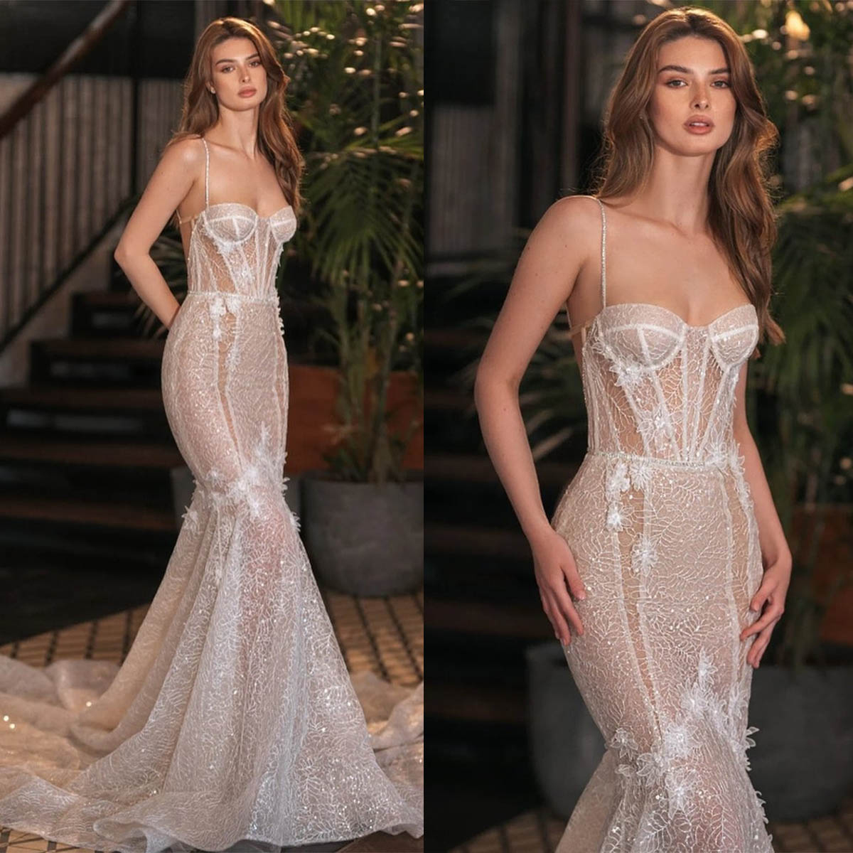 Sexy Mermaid Wedding Dresses With Fine Random Lace New Sweetheart Flower Applique Bridal Gown Custom Made Brush Train Robes De Mariee