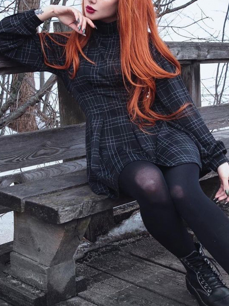 Casual Dresses AltGoth Dark Gothic Elegant Women Harajuku Vintage Y2k Emo Alt Plaid Corset Punk Mall Goth Aesthetic Fairyore 230206
