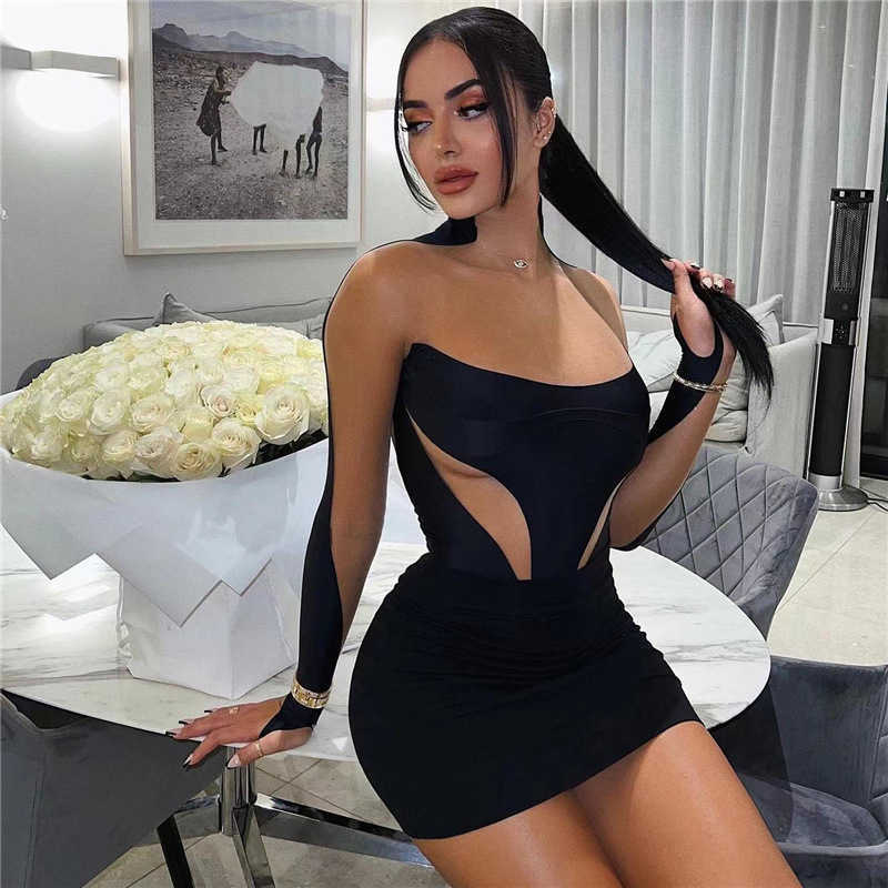 New 2024 spring and summer new women's sexy perspective mesh stitching contrast buttocks dress women
