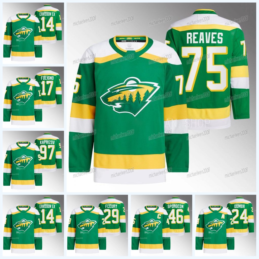 Minnesota 75 Ryan Reaves Wild Jersey 2023 REVERSE RETRO Jared Spurgeon Kirill Kaprizov Matt Boldy Marcus Foligno Joel Eriksson Ek Matt Dumba Sam Steel, Green
Minnesota 75 Ryan Reaves Wild Jersey 2023 REVERSE RETRO Jared Spurgeon Kirill Kaprizov Matt Boldy Marcus Foligno Joel Eriksson Ek Matt Dumba Sam Steel, Green