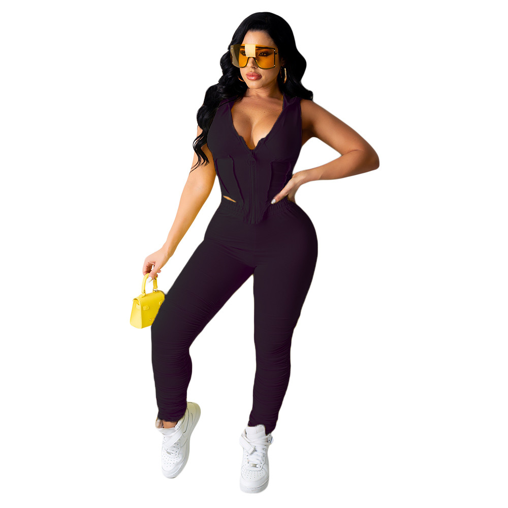 Designer Tracksuits Women Outfits Two Piece Set Spring Clothes Casual Sleeveless Bandage Hooded Shirt and Pants Sports suits Solid Sweatsuits Wholesal