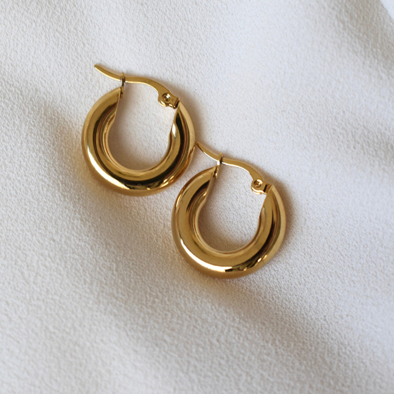 Vintage Gold Plated Chunky Hoop Hie Earrings for Women Tarnish Free, Stainless Steel, Twisted, Smooth - 2024 4