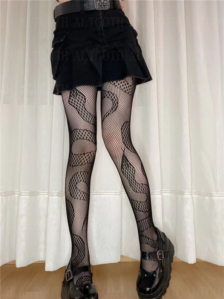Socks Hosiery AltGoth Emo Alternative Snake Fishnet Stocking Women Punk Y2k 90s Streetwear Gothic Tight Sock Harajuku Nightclub Panty Hose 230206