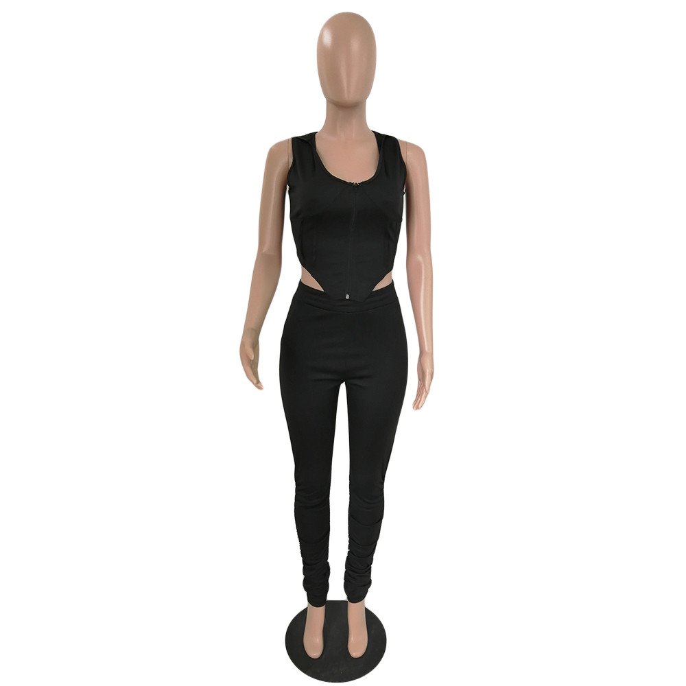 Designer Tracksuits Women Outfits Two Piece Set Spring Clothes Casual Sleeveless Bandage Hooded Shirt and Pants Sports suits Solid Sweatsuits Wholesal