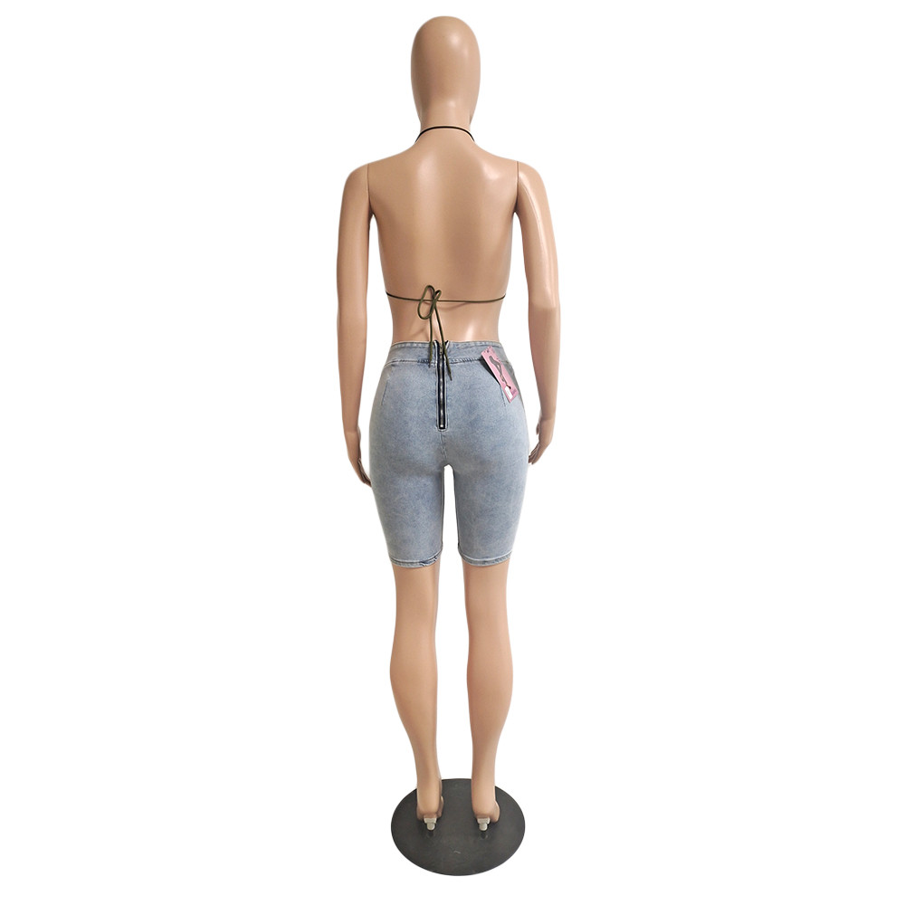 Designer Tracksuits Women Denim Two Piece Sets Spring Summer Clothes Sexy Bandage Bra Top and Short Pants Matching Sets Blue Jeans 2pcs suits 9229