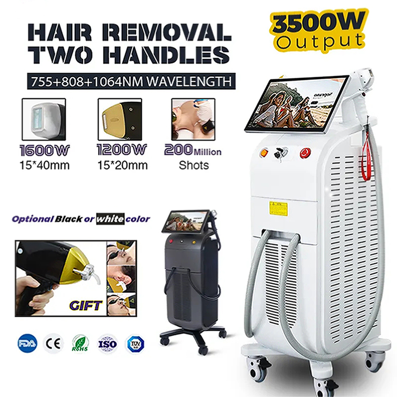 1600W high power Diode laser Hair remover beauty machine 3 waves 755nm 808nm 1064nm removing hairs on leg arm and underam areas for 2 handles 200 Mill