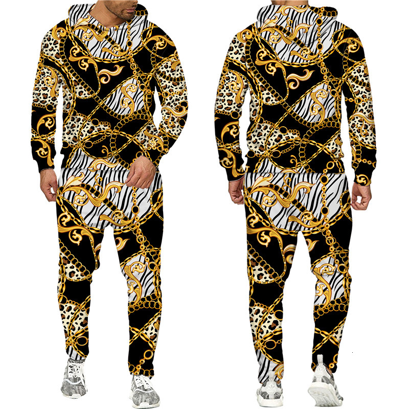 Men's Tracksuits Baroque Style 3D Printed Crown Golden Chain Hoodie/Pants/Suit Casual Men's Pullover Sweatshirt Trousers Sportswear Tracksui