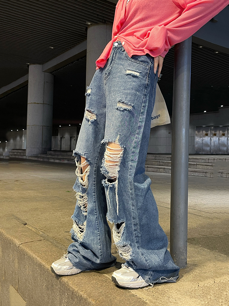 Women's Jeans REDDACHiC Beggar Style Women Ripped Mom Baggy Plus Size Straight Wide Leg Pants Korean Streetwear Loose Y2k Ladies Trouser 230206